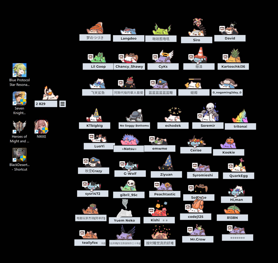 An image of multiplayer Bongo Cat with dozens of bongo cat players on windows desktop